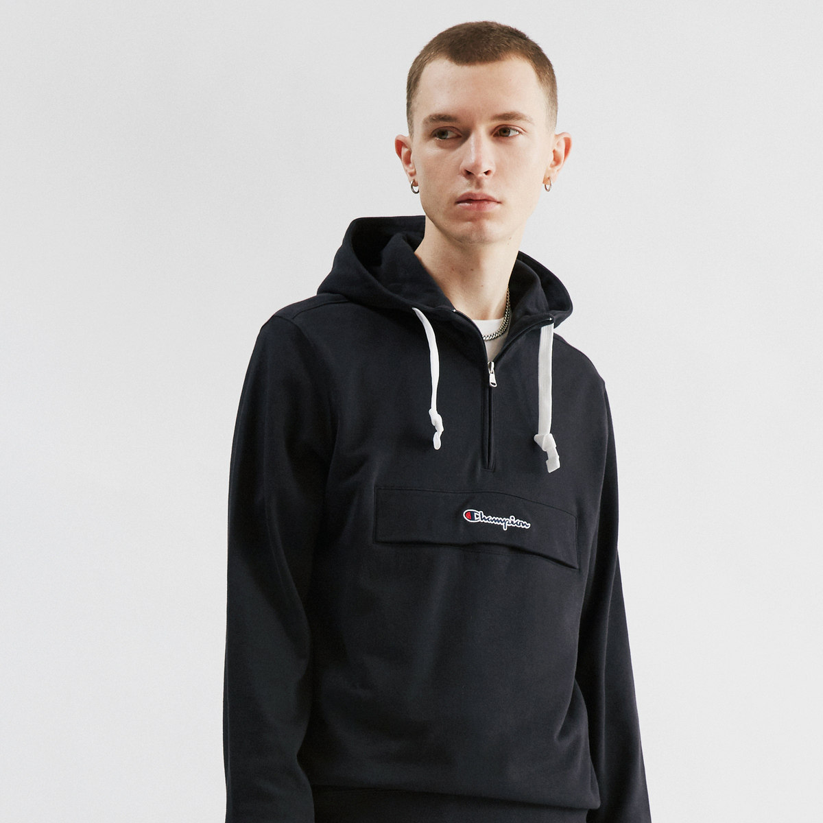 卫衣champion冠军春夏男式草写logo半拉拉链抽绳卫衣