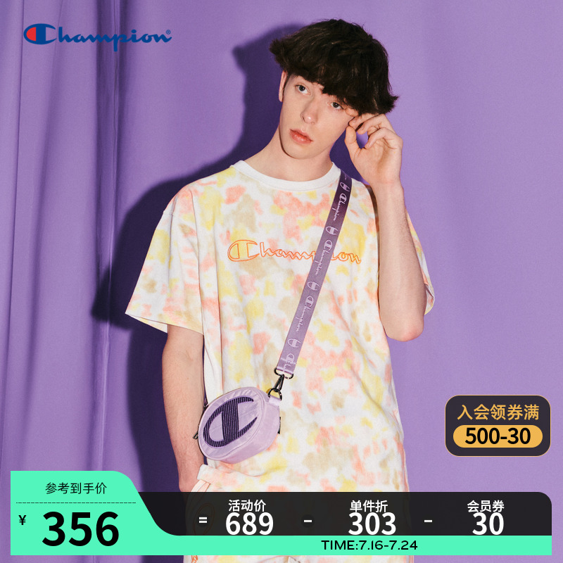 Champion冠军官网旗舰店官夏季新款扎染休闲短袖t恤男女美式情侣