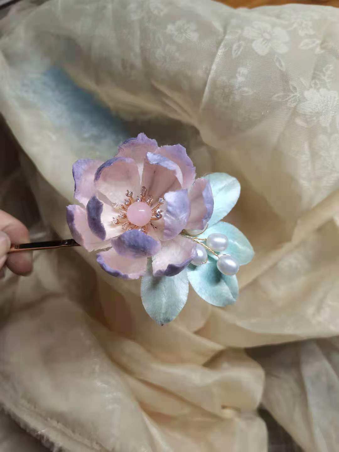 云中手作紫色绒花原创发簪头饰汉服配饰发饰