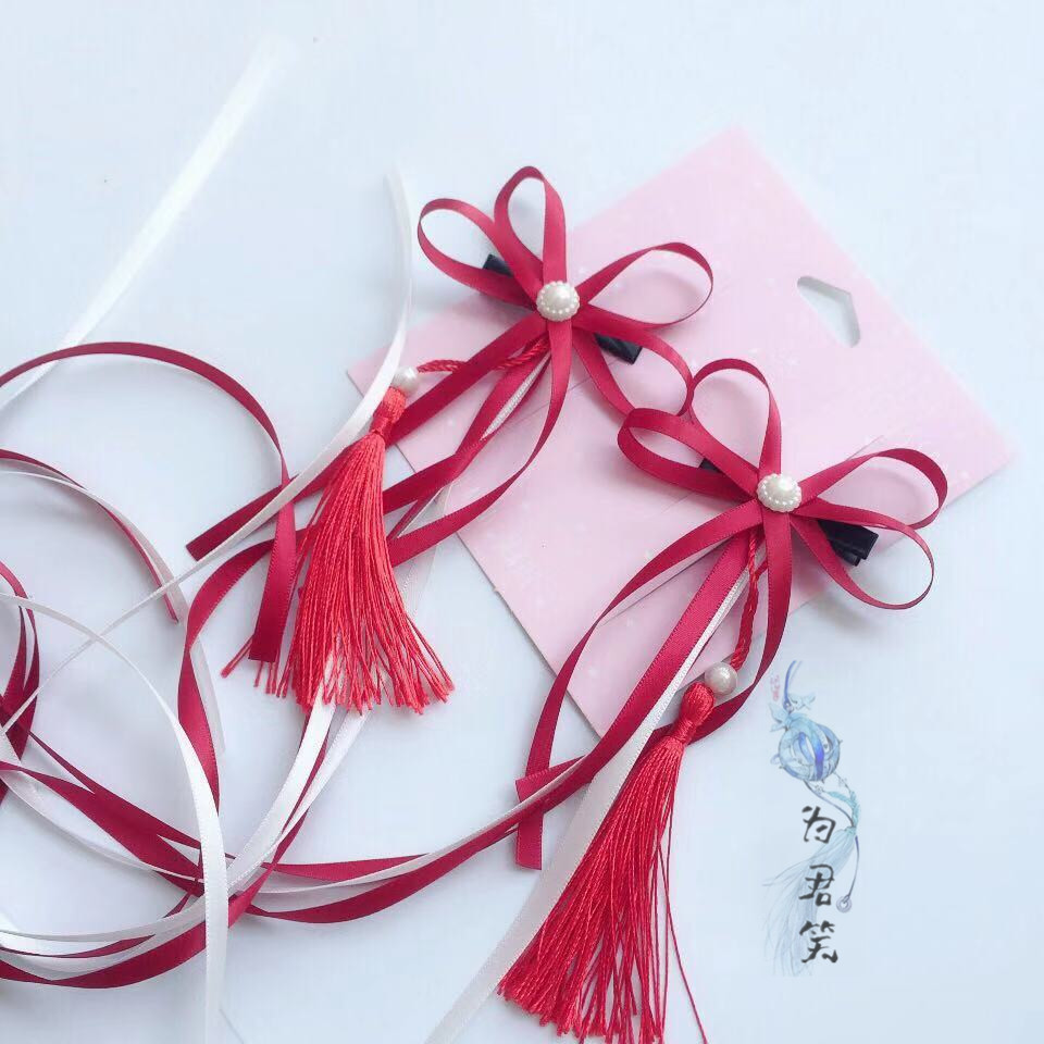 中国古风汉服古装头饰流苏蝴蝶结飘带边夹仙剑发饰