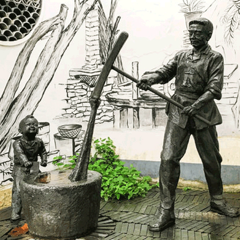 知青岁月雕塑定制铸铜下乡支教文化文化人人物摆件