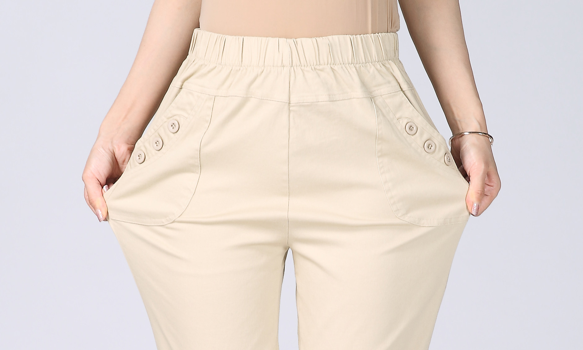 中年女裤妈妈春秋装高腰裤子大码宽松40-50岁中老年纯棉休闲裤女