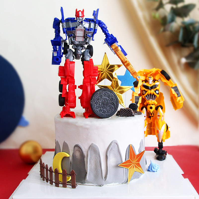 变形金刚大号机器人摆件生日蛋糕甜品擎天柱大黄蜂男孩卡通点心包装盒