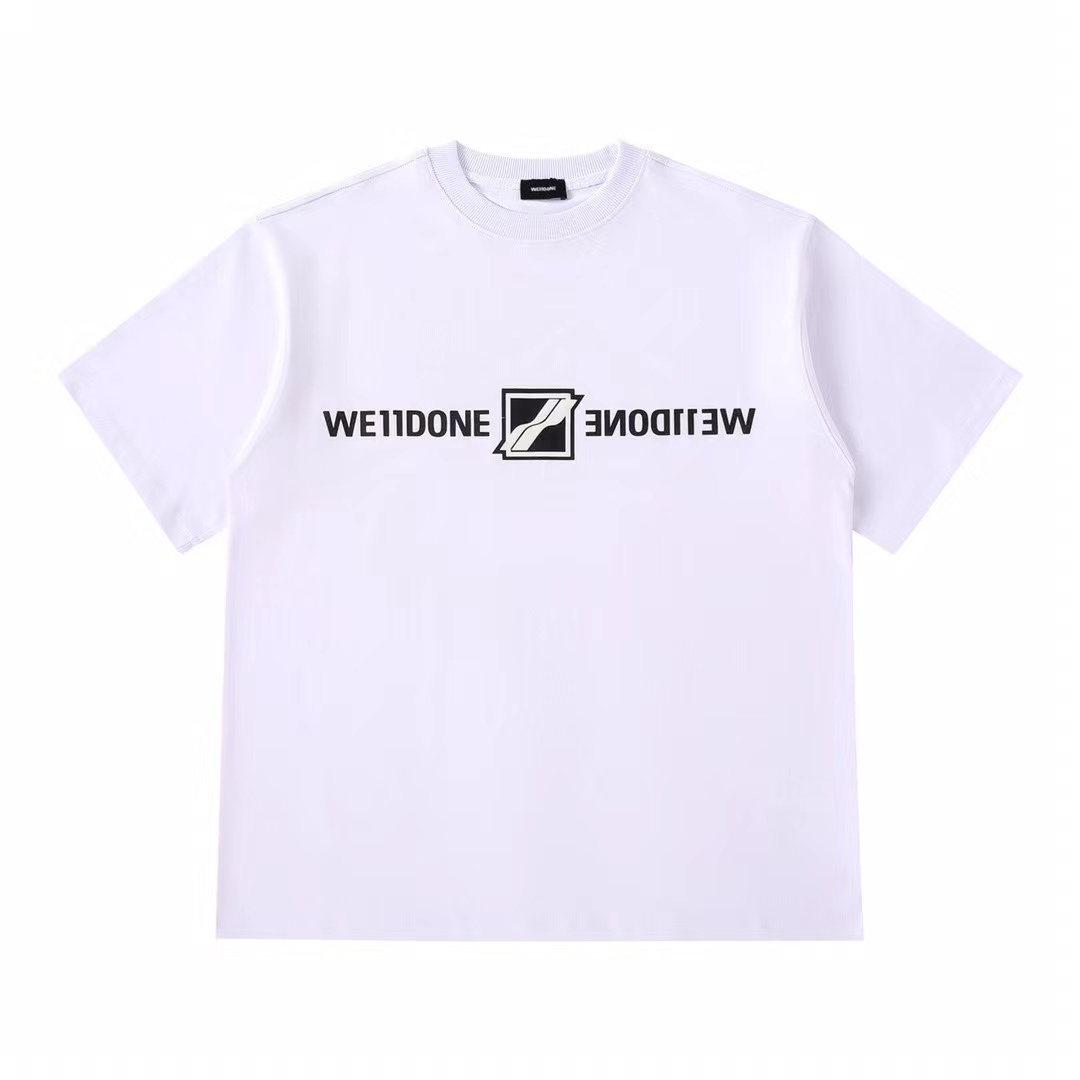 welldonewe11wd镜像方块logo四色印花标语字母t恤
