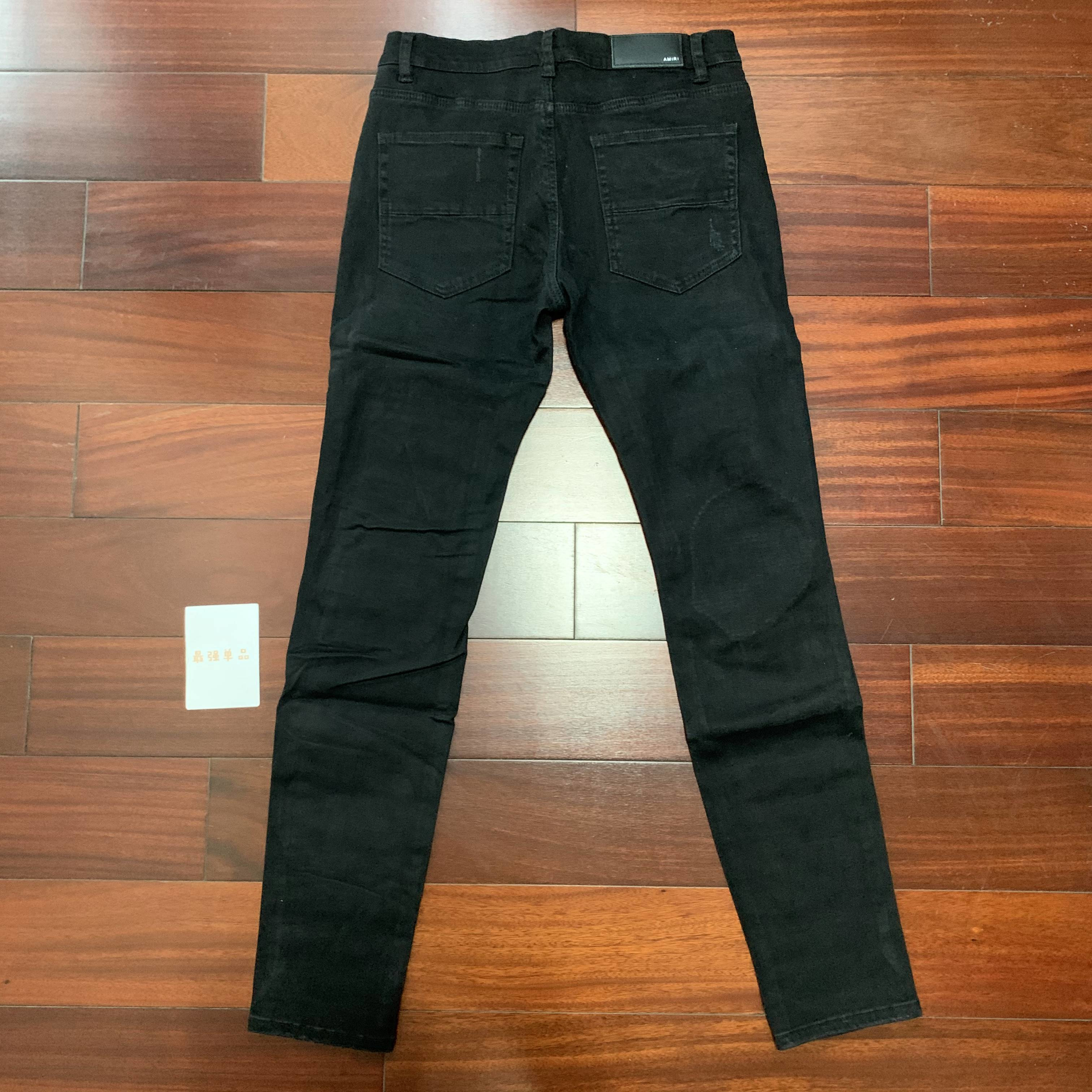 amiri破洞皮标补丁做旧水洗磨破重磅紧身牛仔裤牛仔裤