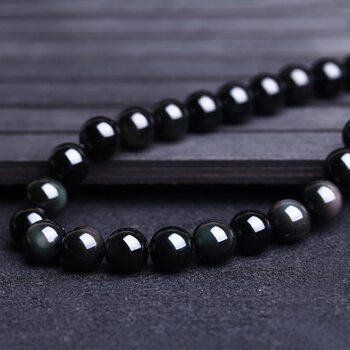 ຕາຮຸ້ງທໍາມະຊາດ obsidian ວ່າງ beads DIY ສາຍແຂນສາຍແຂນທີ່ເຮັດດ້ວຍມືຫນຶ່ງຕາສອງຕາ obsidian ເຄື່ອງປະດັບໄປເຊຍກັນ