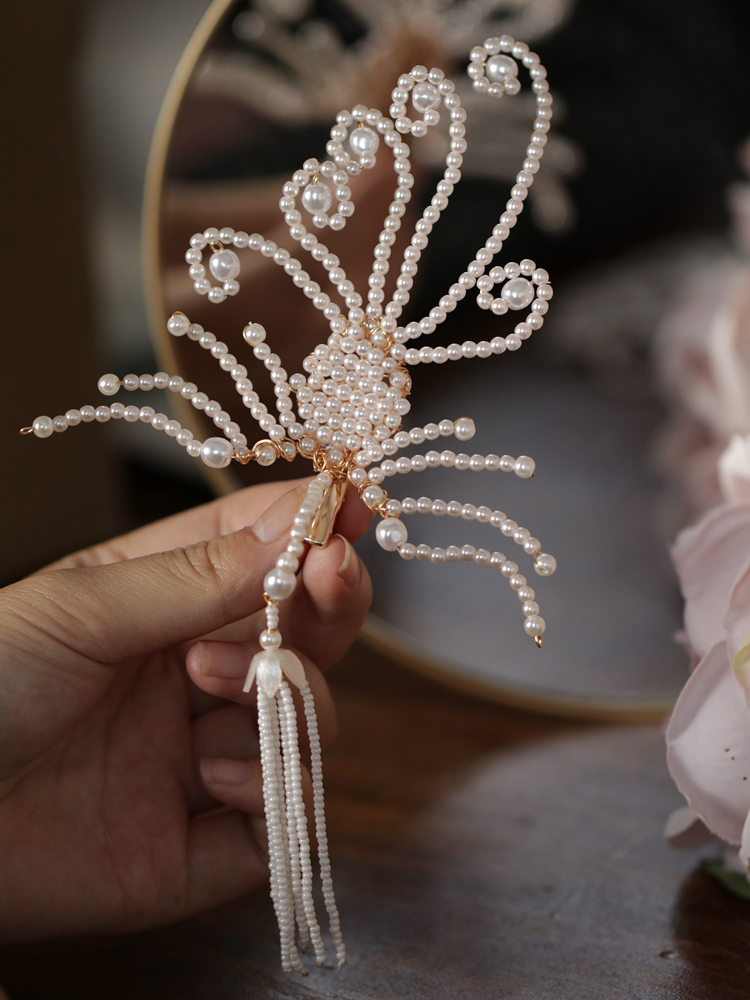 侧边古典头饰侧凤复原原款复古旗袍民国珍珠发饰