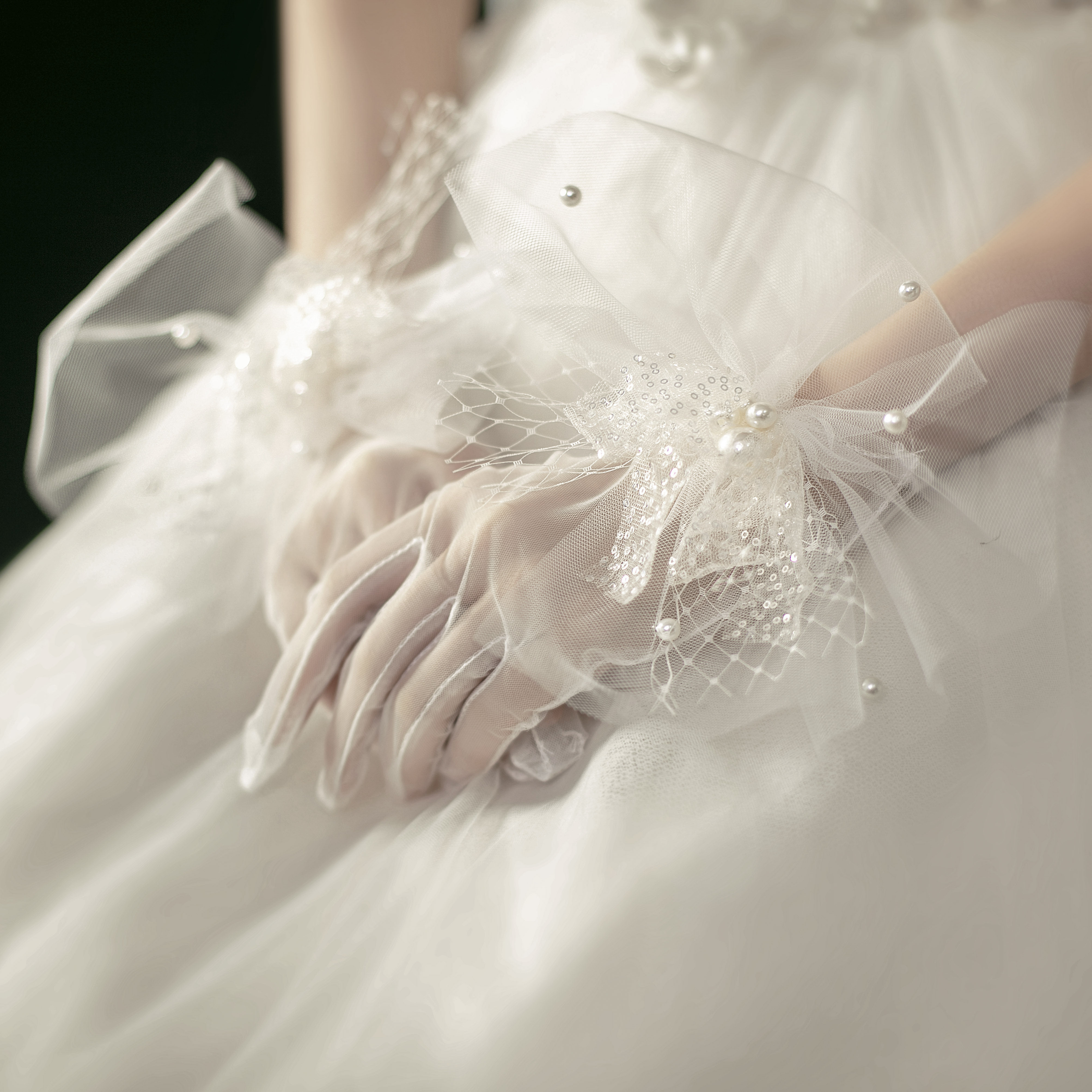 兮木婚品韩式超仙公主泡泡婚纱新娘手套时尚婚纱手套