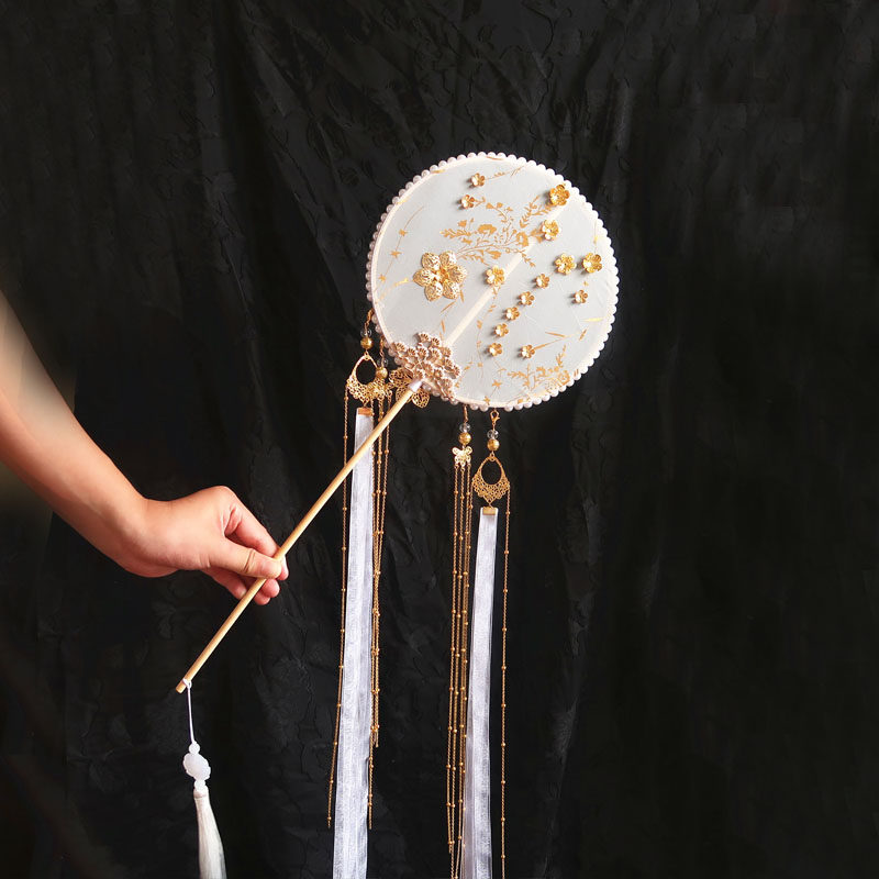 中国风汉服破云扇长柄团扇汉服古风流苏宫扇子古代刺绣饰品古风扇