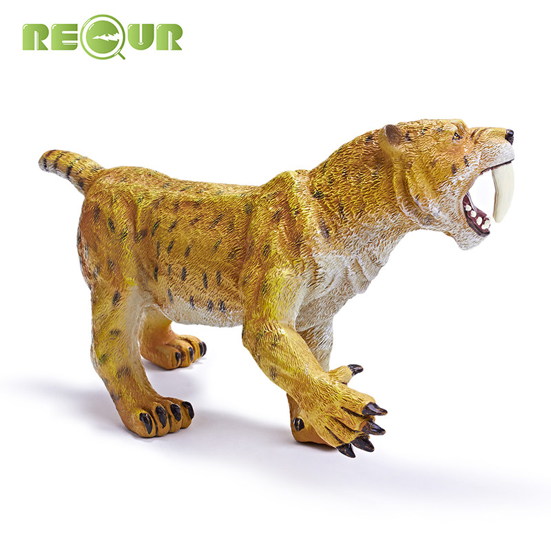 重现recur剑齿虎仿真男孩玩具软胶史前动物老虎模型儿童公仔摆件