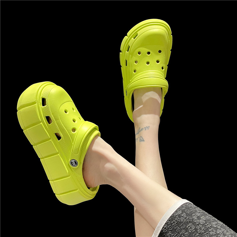 新款高跟绿色洞洞鞋女ins夏季外穿防滑时尚洞洞鞋