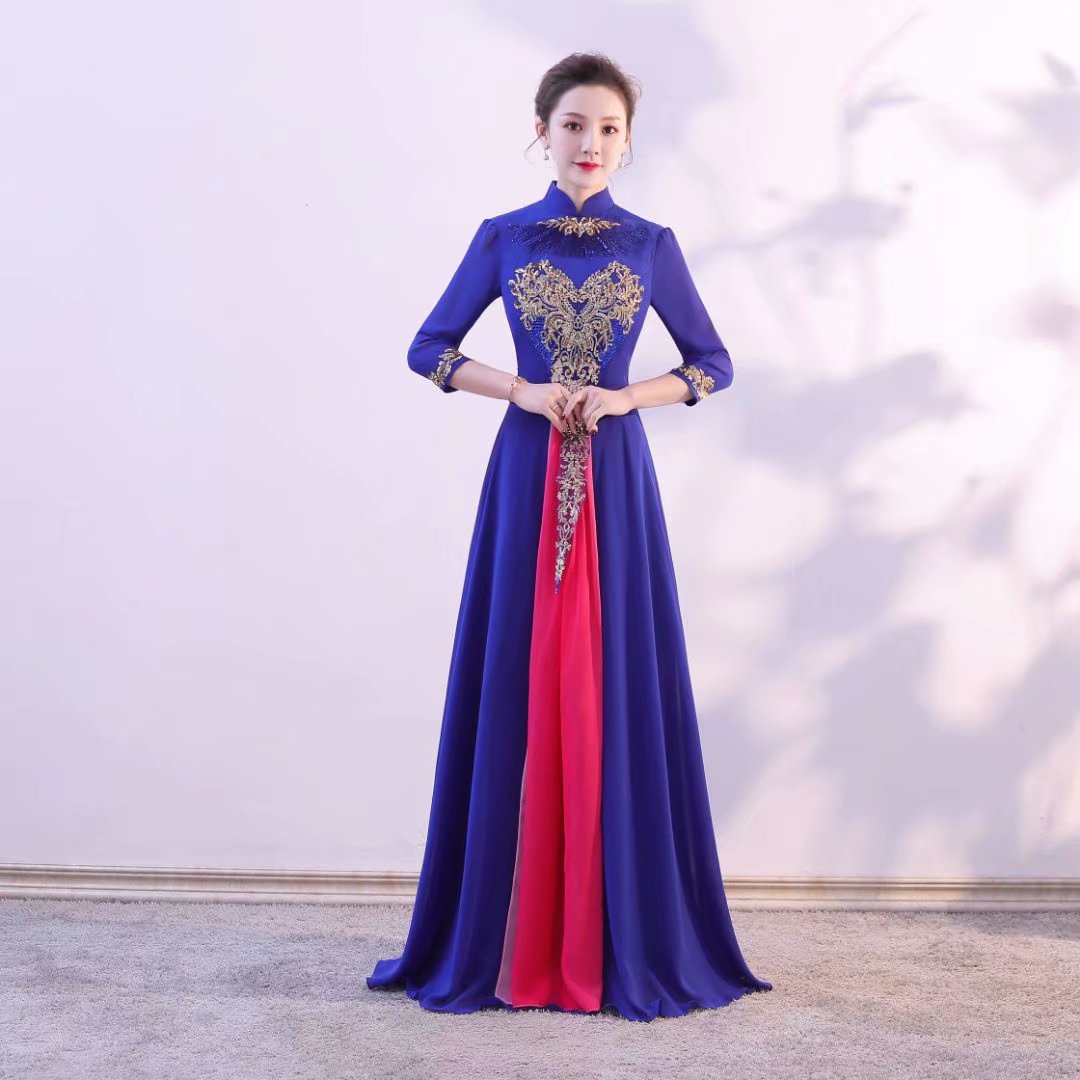 大合唱演出服长裙气质修身学生红歌比赛中老年合唱团礼服