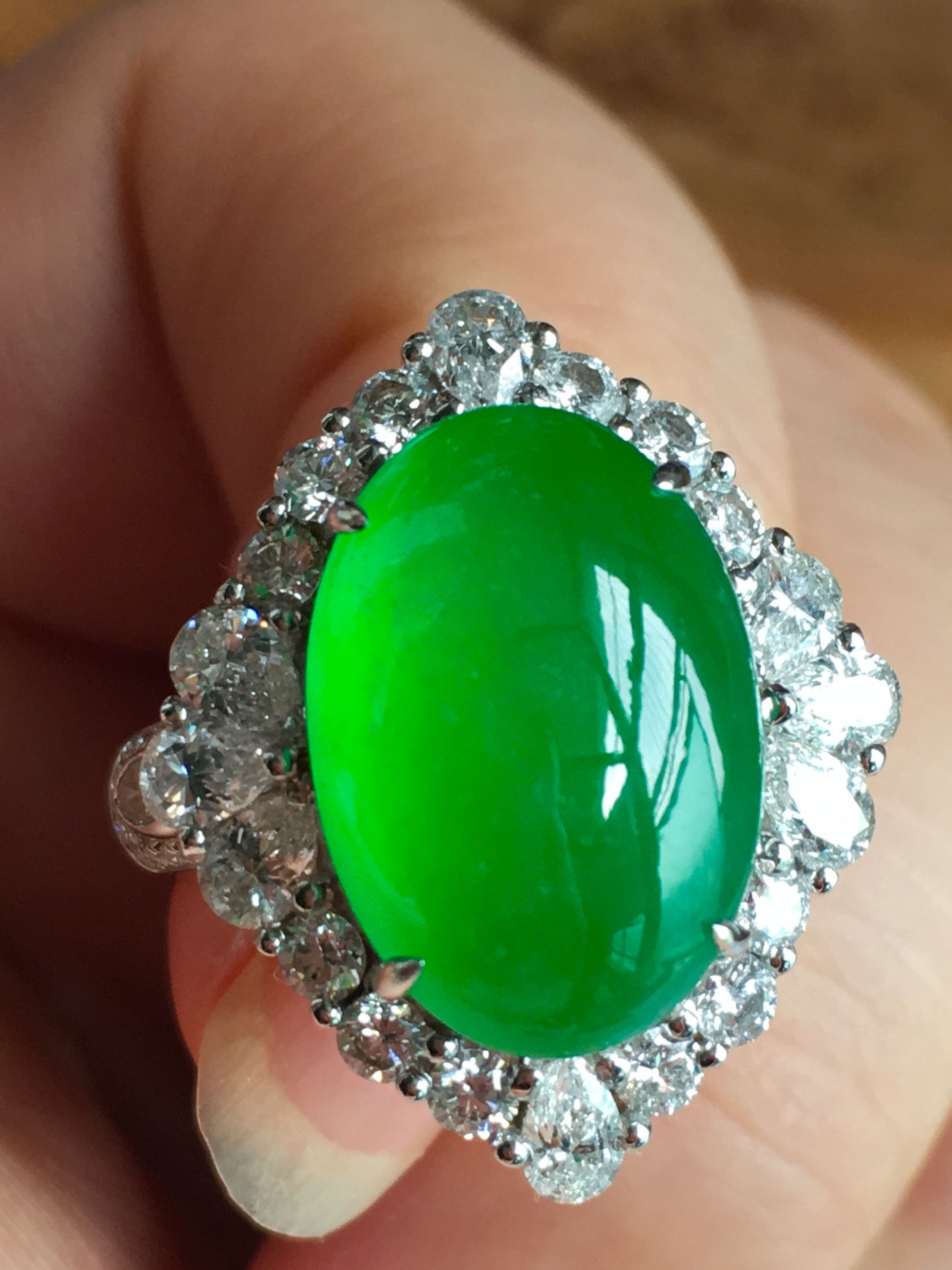 绿蛋猫猫猫家翡翠工厂帝王面阳面大情侣戒指商务礼品个性定制服务