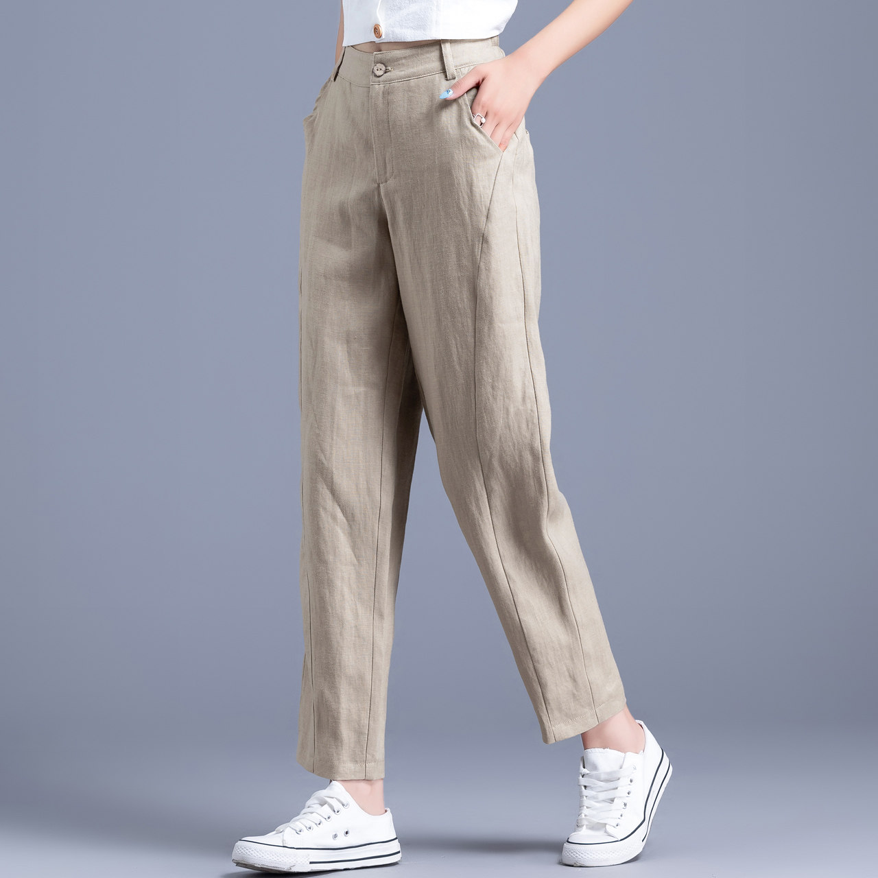 棉麻裤女宽松亚麻女裤夏季薄款白色裤子休闲休闲裤