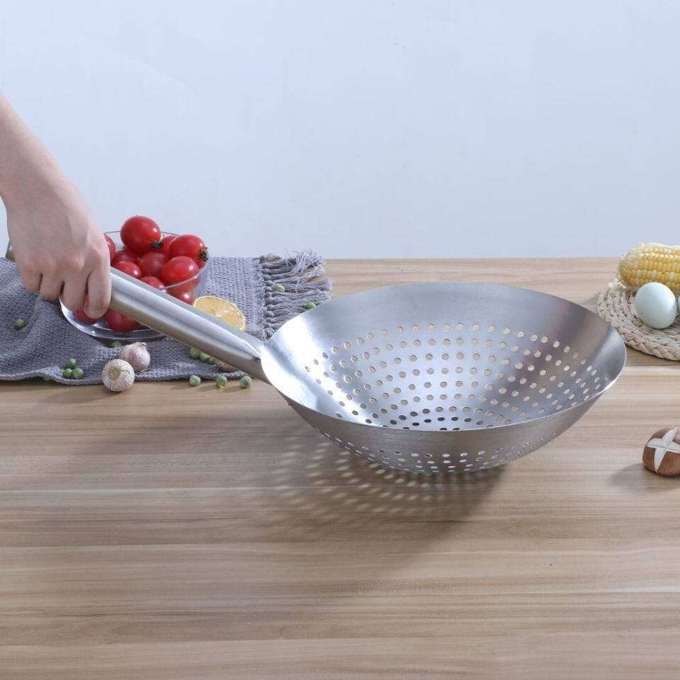 不锈钢漏勺加厚家用油炸厨师油鼓厨房凉虾大号漏勺