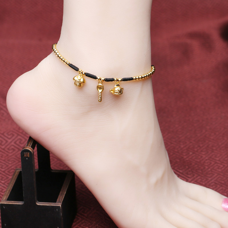 本命年正品黄金脚链女属鼠牛红绳纯金足金脚绳脚链