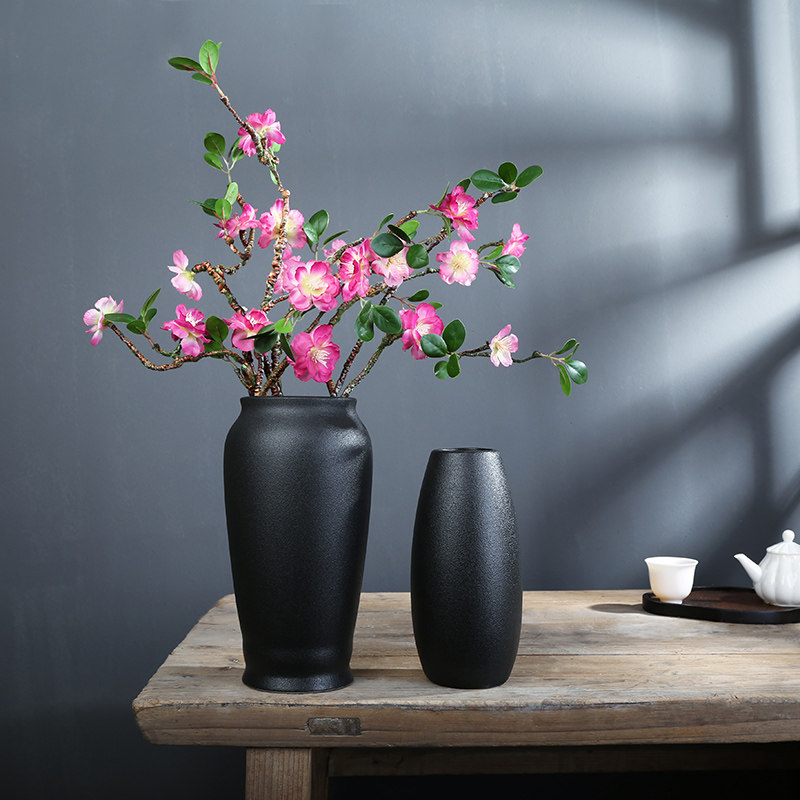 陶瓷花瓶黑色复古禅意干鲜花花插花样品餐桌花瓶