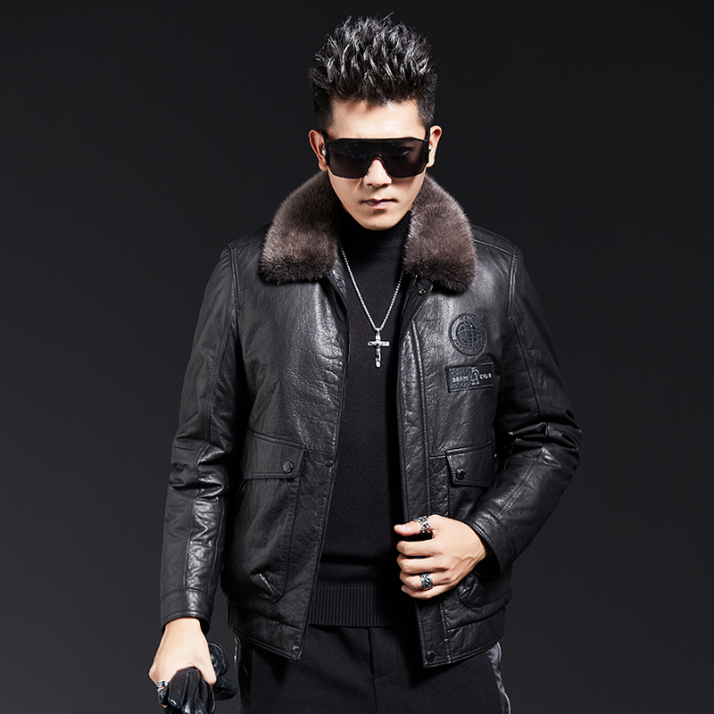海宁真皮皮衣男水貂毛整貂内胆皮毛一体头层牛皮夹克冬季皮草外套