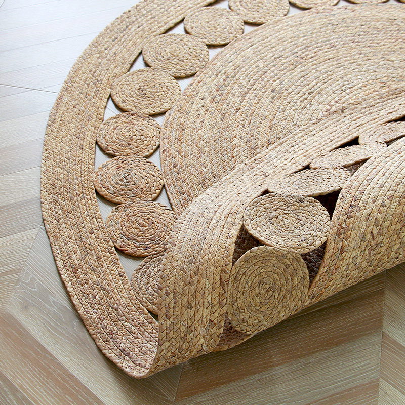 casln日式ins设计师手工芦苇草编仿麻地毯圆形地毯