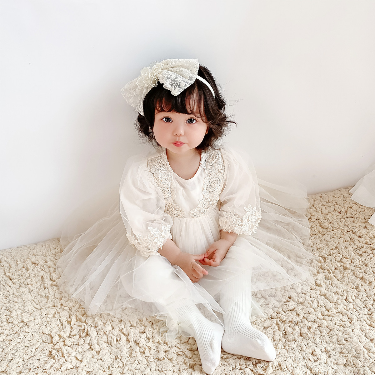 耨耨倪婴儿儿女连衣裙春秋纯色淑女公主裙女小童连衣裙