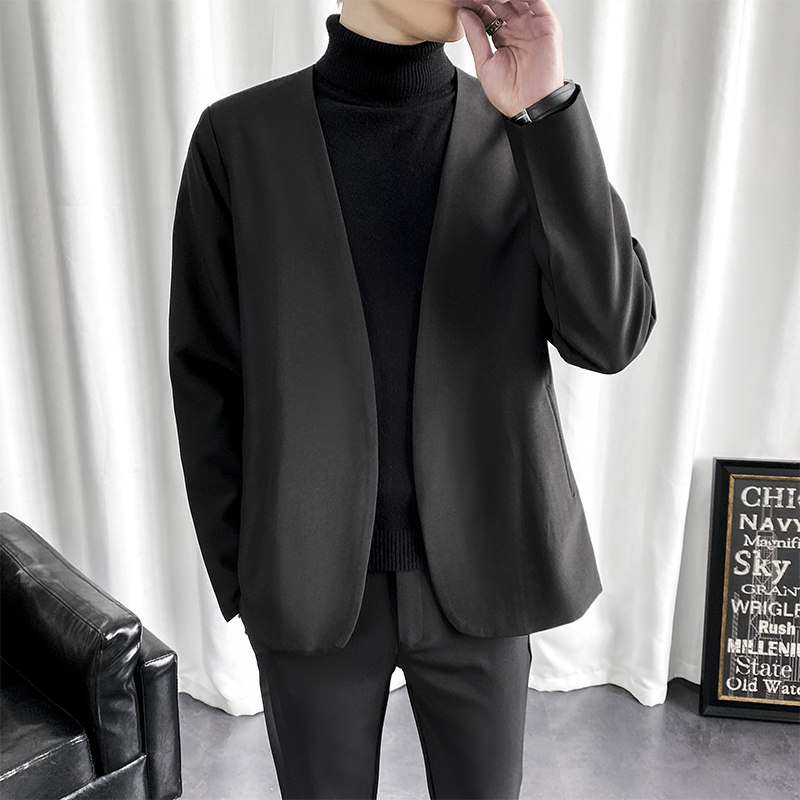 ins春秋秋季宽松无领西装男韩版青年发型师帅气西服