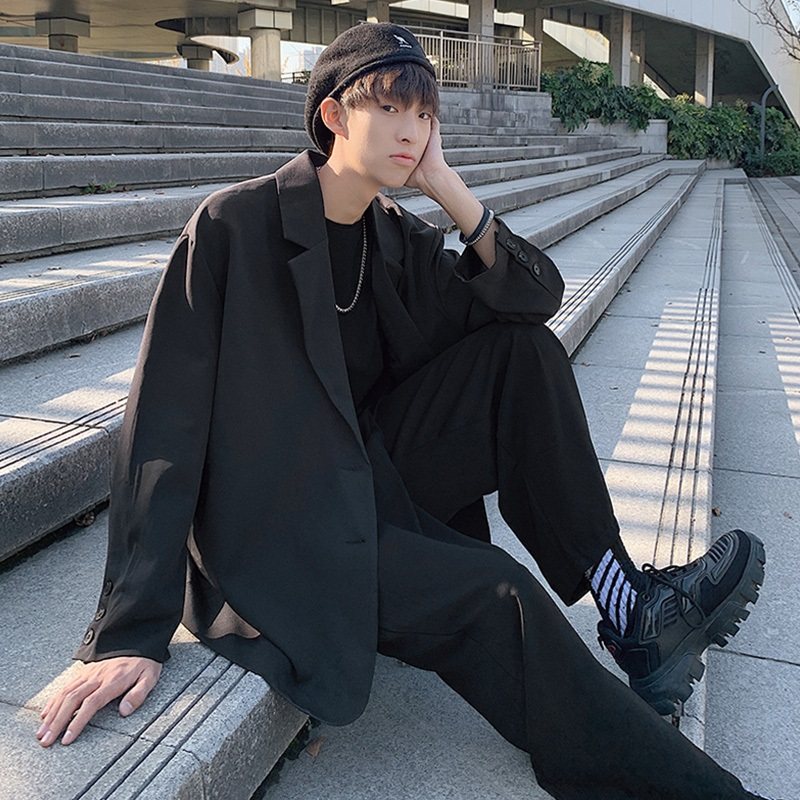 网红小西装男外套宽松西服韩版潮流帅气ins英伦风休闲les帅t上衣