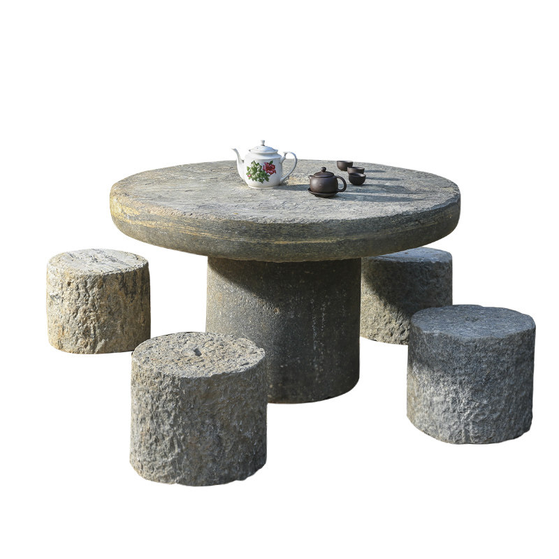 老石磨盘石头复古茶台大型庭院石桌子石凳子石雕