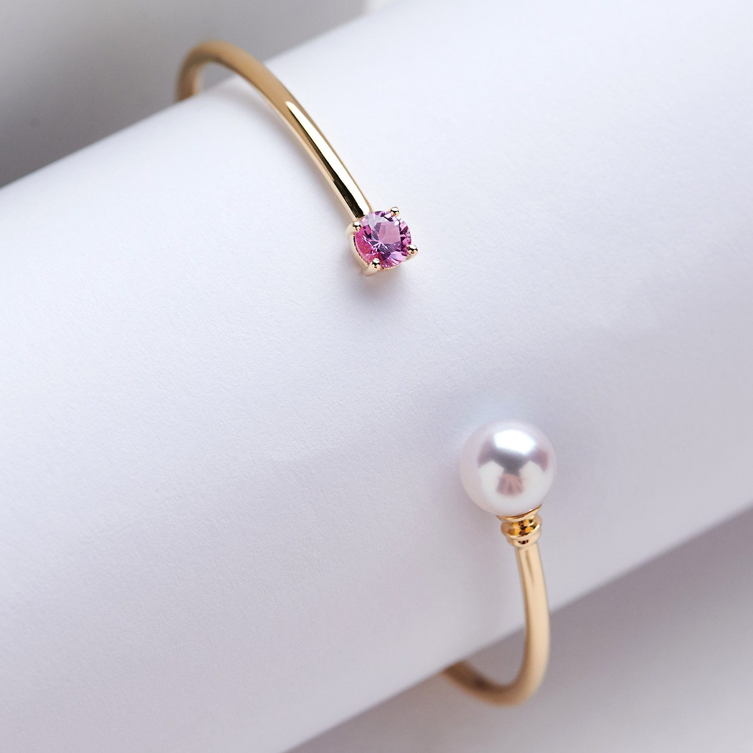 珍珠永妍日本天然akoya海水手镯18k金伴镶蓝宝手饰