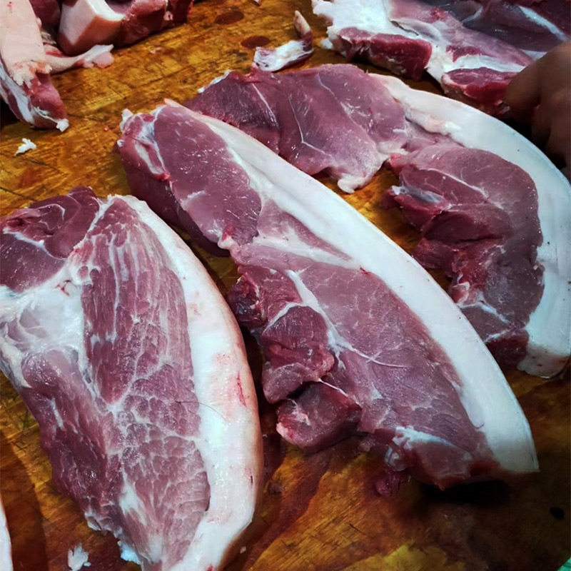 大别山农家熟食喂养土黑猪肉带皮五花肋条肉前生猪肉