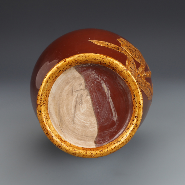 宋定窑紫金釉贴金花口瓶古董古玩收藏物件老货花瓶