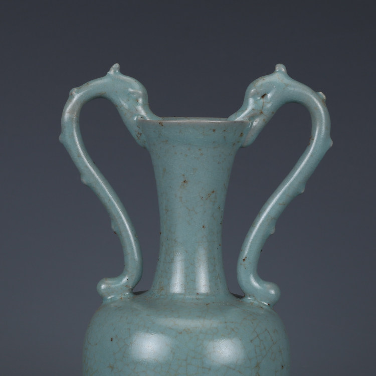 宋官汝窑天釉凤耳瓶仿古瓷器古董古玩旧货老货花瓶