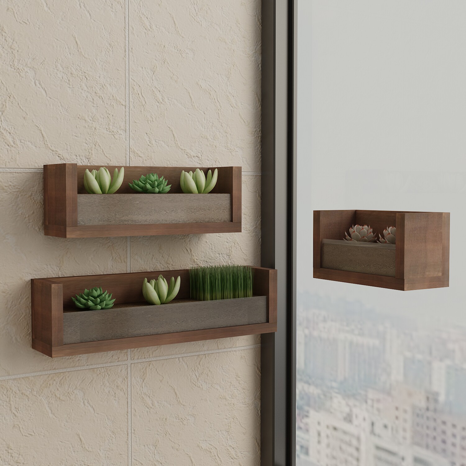 木色若忆实木悬挂式墙上吊兰花架壁挂阳台转角花架