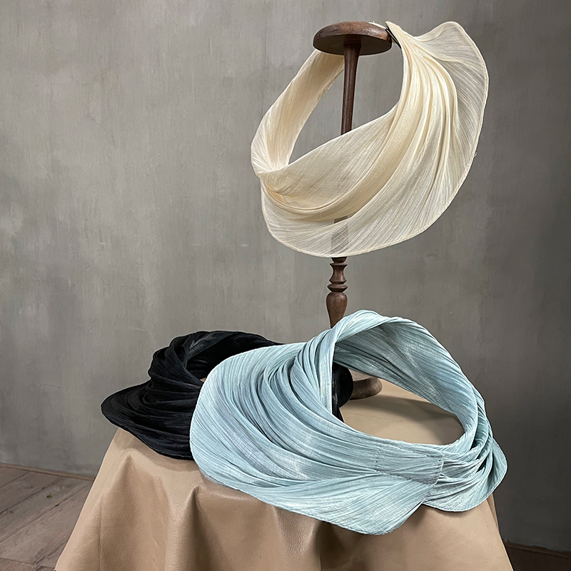 Lion~羽 优雅手作褶皱卷边大檐古法真丝麻纱空顶帽草帽春夏