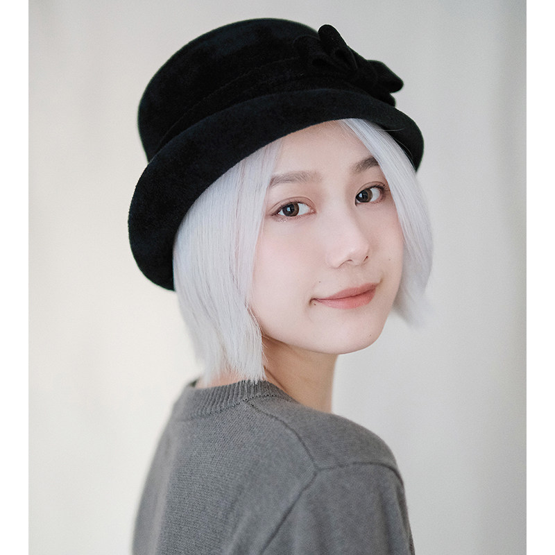 lion贝丝英式tophat捷克进口兔毛毛毡不对称卷边帽子