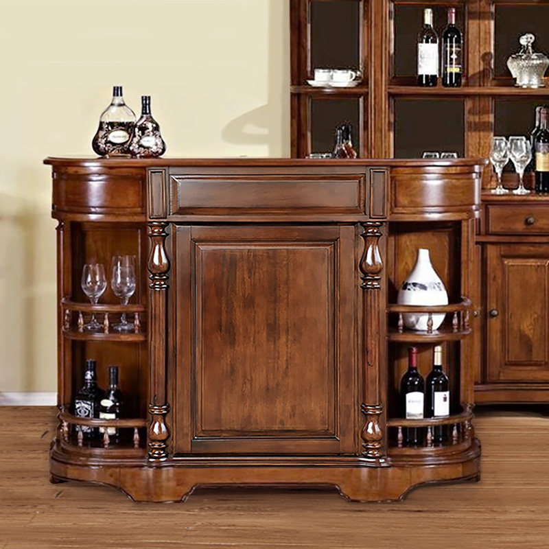 美式乡村实木家用酒吧台 欧式复古奢华酒柜隔断柜吧台桌客厅酒桌