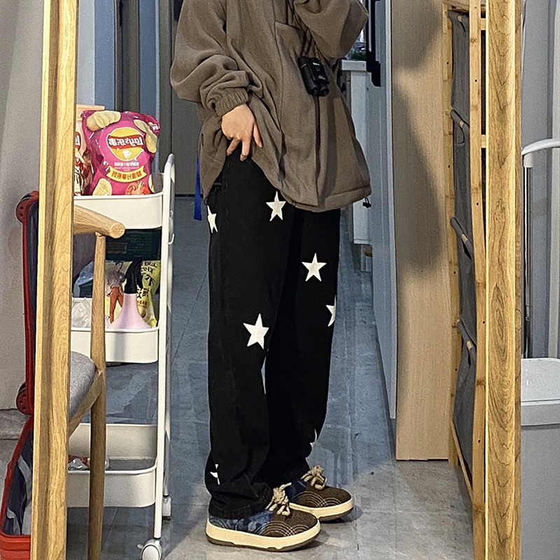 美式vibe裤子高街ins潮牌星星牛仔裤男设计感小众oldschool工装裤