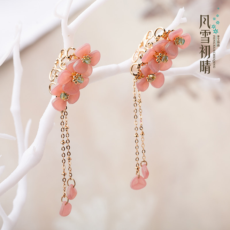 风雪初晴汉服发扣古风马尾发环简约流苏珍珠儿童盘发小发扣夹子