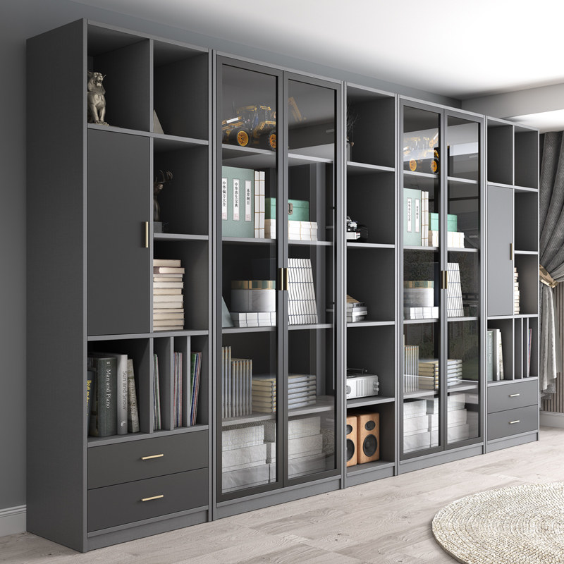 现代简约小户户型书柜北欧玻璃门书房储物柜组合带门组合书柜