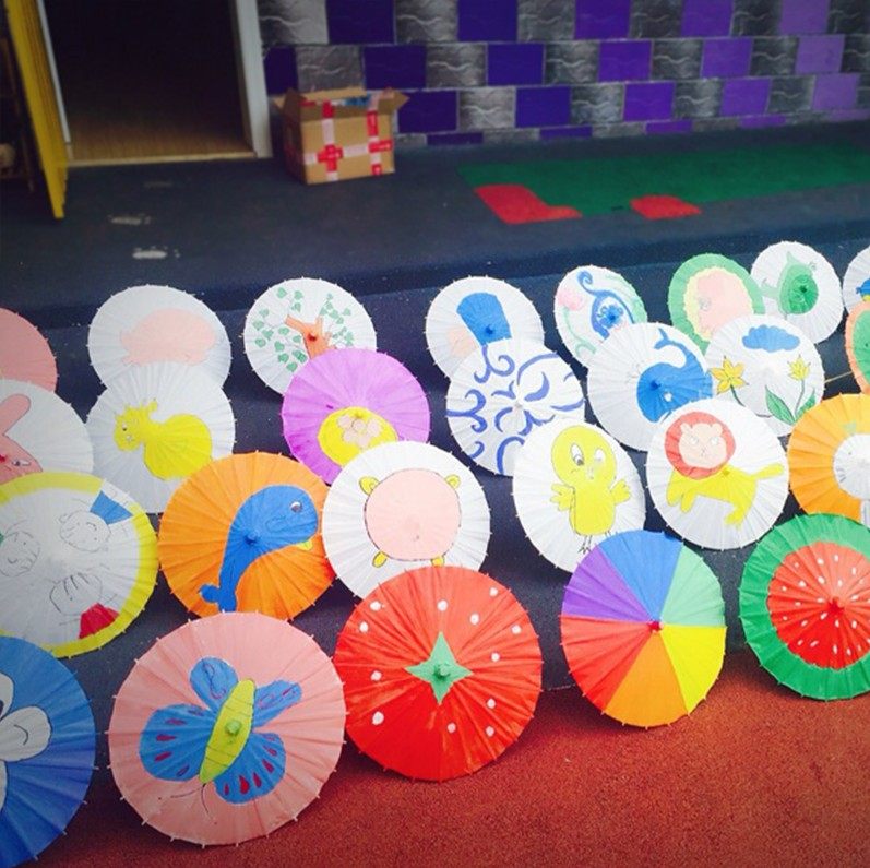 空白幼儿小雨伞涂鸦绘画国风园中幼儿园材料油纸工艺伞