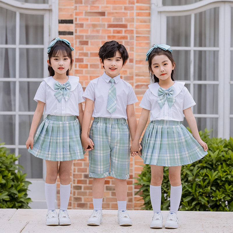jk制服儿童女孩幼儿园夏装学院套装白色衬衣学生校服