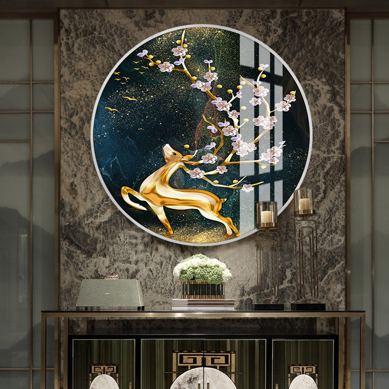 圆形装饰画晶瓷手工立体镶钻轻奢餐厅挂画玄关现代装饰画