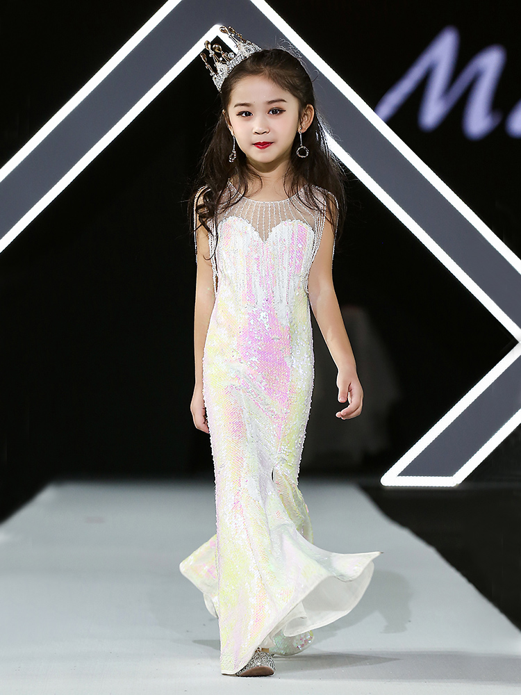 儿童礼服时尚鱼尾裙女童t台模特走秀潮服小女孩主持人