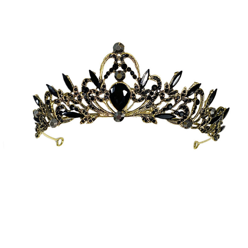 黑色皇冠头纱头饰巴洛克复古新娘结婚18岁生日发饰