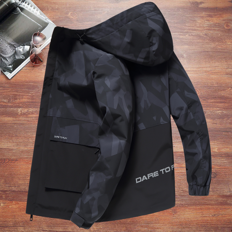 大码男士迷彩外套春秋款加肥加大潮胖子棉服休闲工装夹克宽松风衣