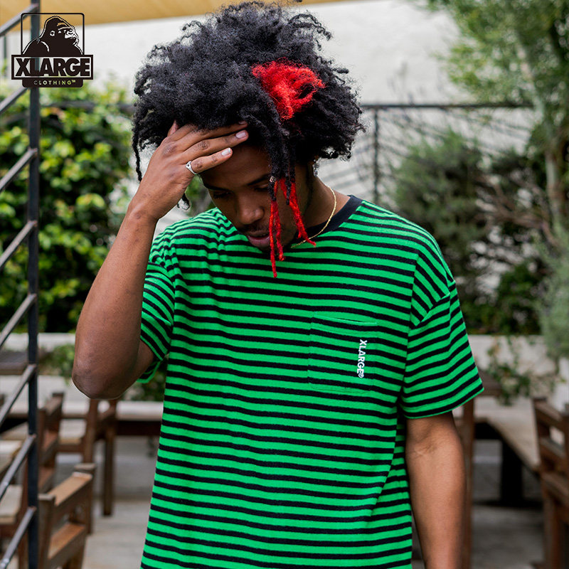 xlarge潮流男装秋季时尚休闲街头气质复古宽松条纹t恤