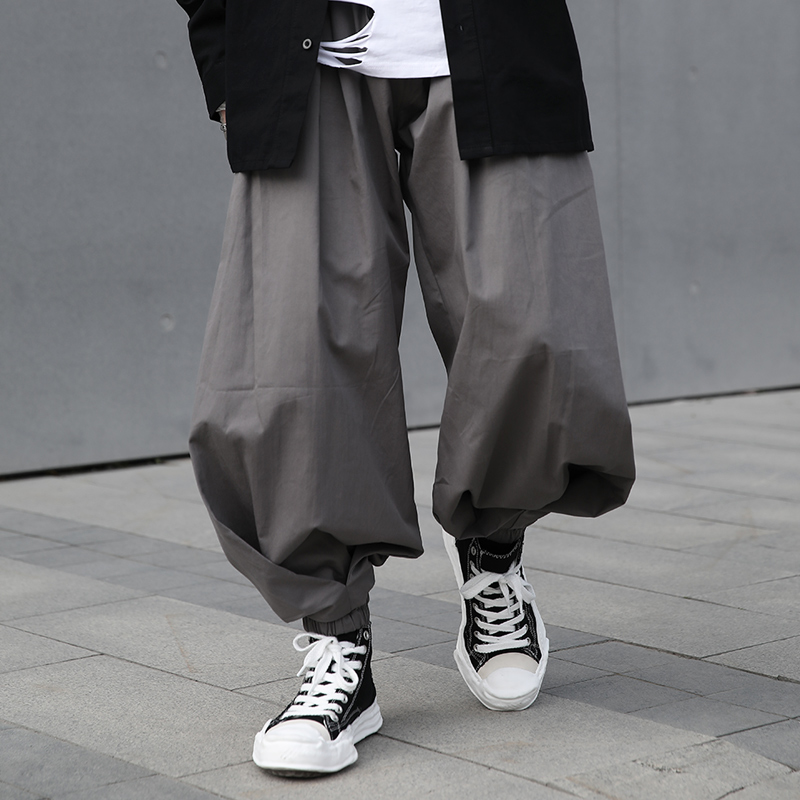 暗黑高街ins工装裤休闲裤潮男日系束脚裤大码宽松卫裤嘻哈灯笼裤