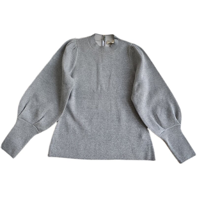 法式浪漫sez纯尾宫廷灯笼blingbling银灰色针织衫上衣毛针织衫