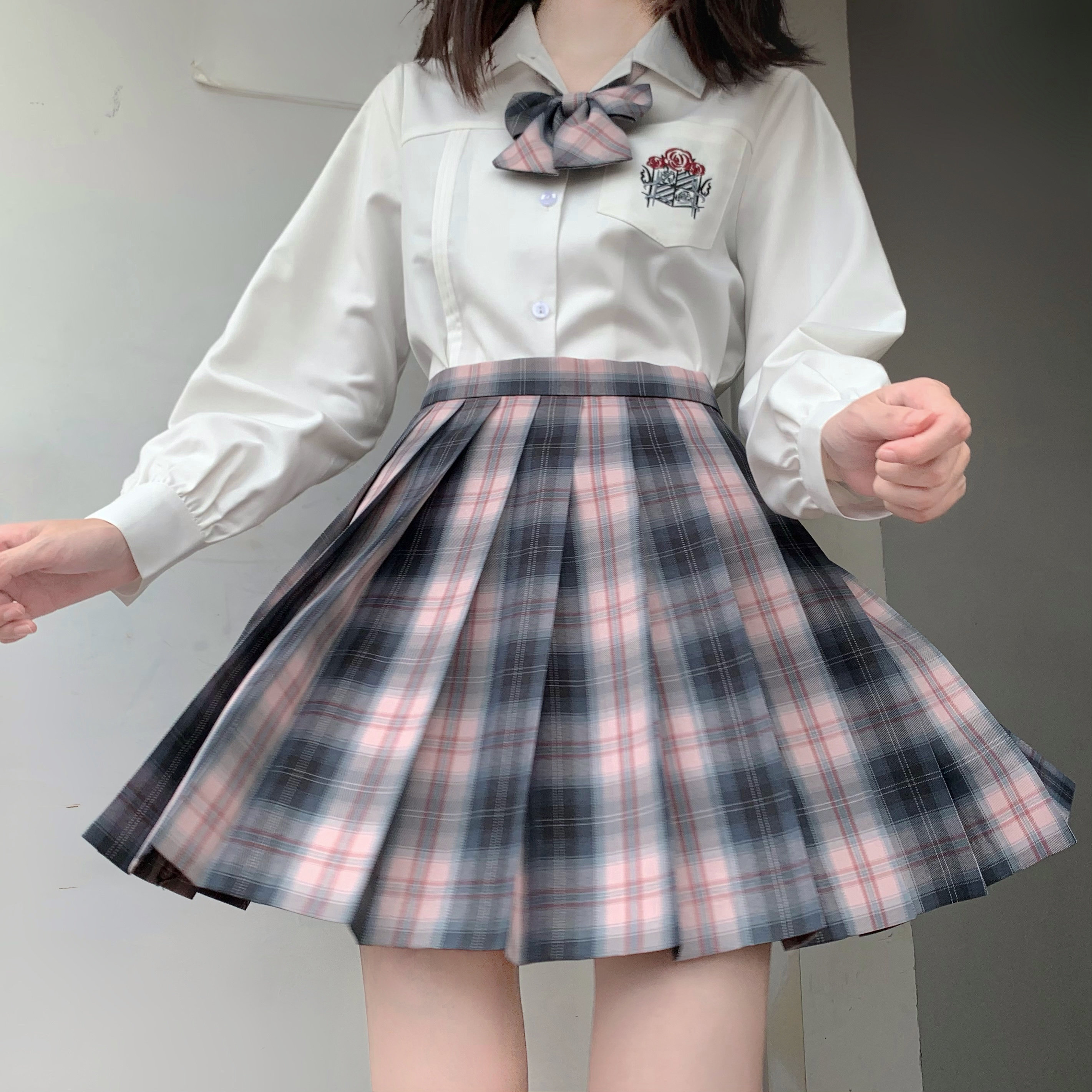 格裙玫瑰礼赞现货jk鲸鱼鱼贩原创格子jk半身裙