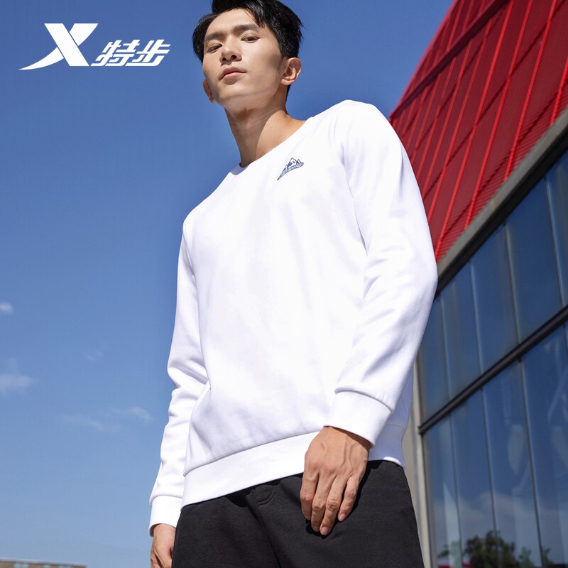 特步运动卫衣男2021秋冬新款加绒男装休闲上衣运动卫衣