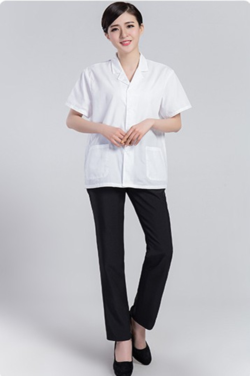 学校幼儿园食堂人员夏季透气厨房工衣的确良白色酒店工作制服